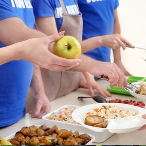 volunteer serving food
