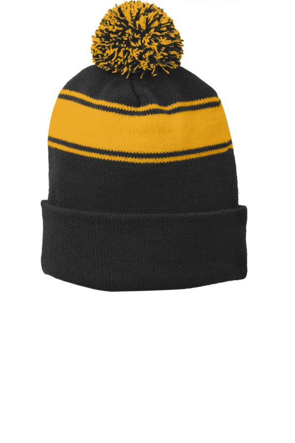 stc28 Sport-Tek® Stripe Pom Pom Beanie